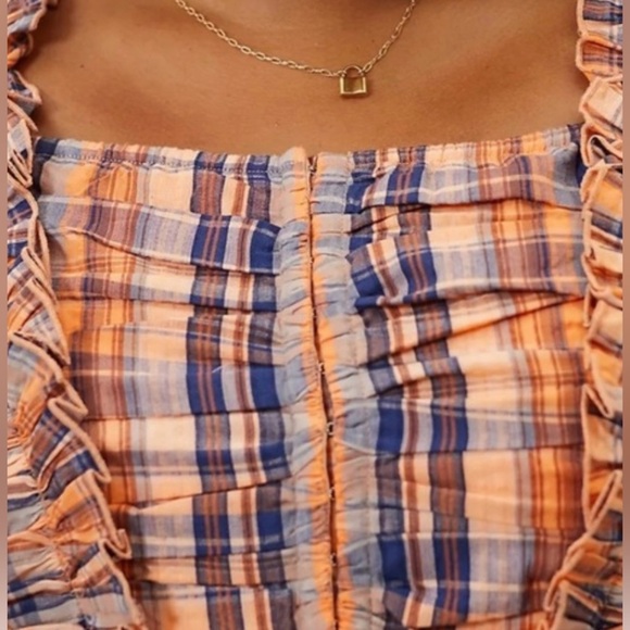 Verb by Pallavi Singhee x Anthropologie Ruffled & Smocked Plaid Top, size Medium - Picture 3 of 8